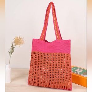 Pink and Orange Woven Tote Bag